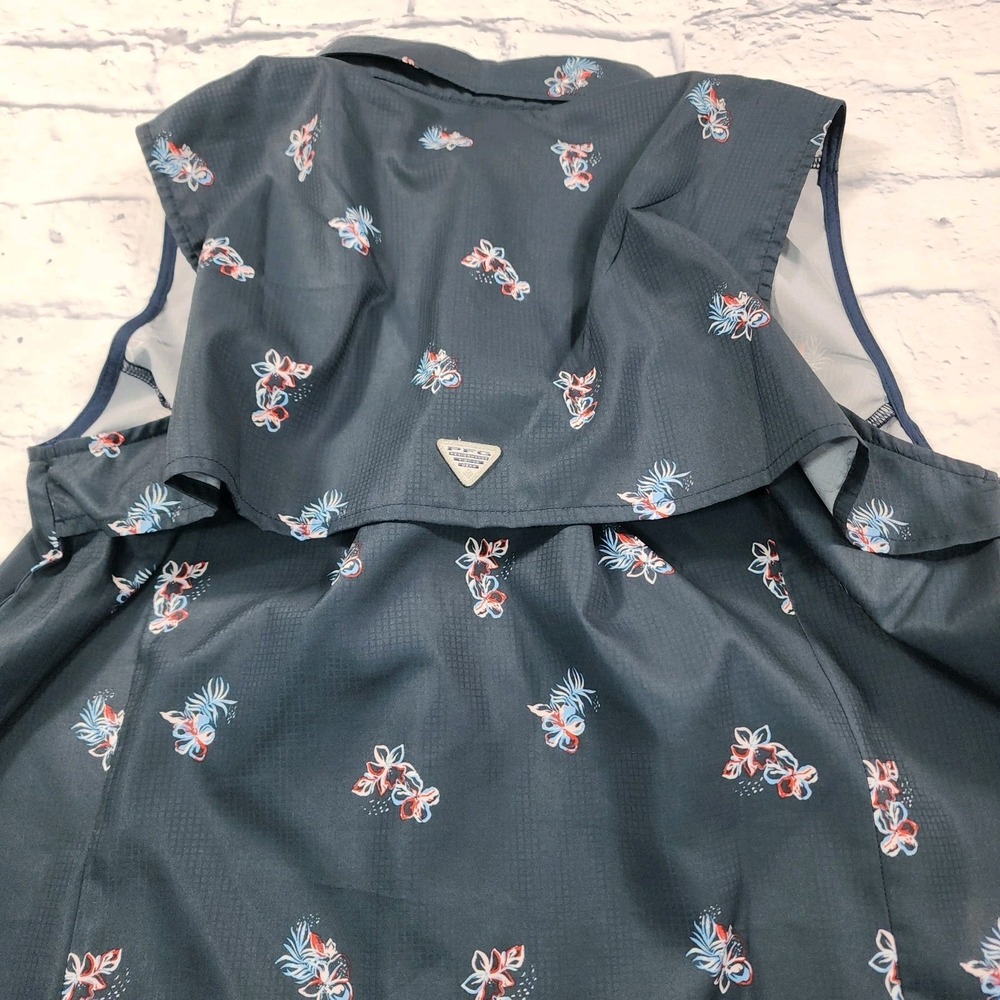 Columbia PFG WOMENS SIZE XL Navy Blue Floral Sleeveless Snap Button Shirt Top - Picture 8 of 9